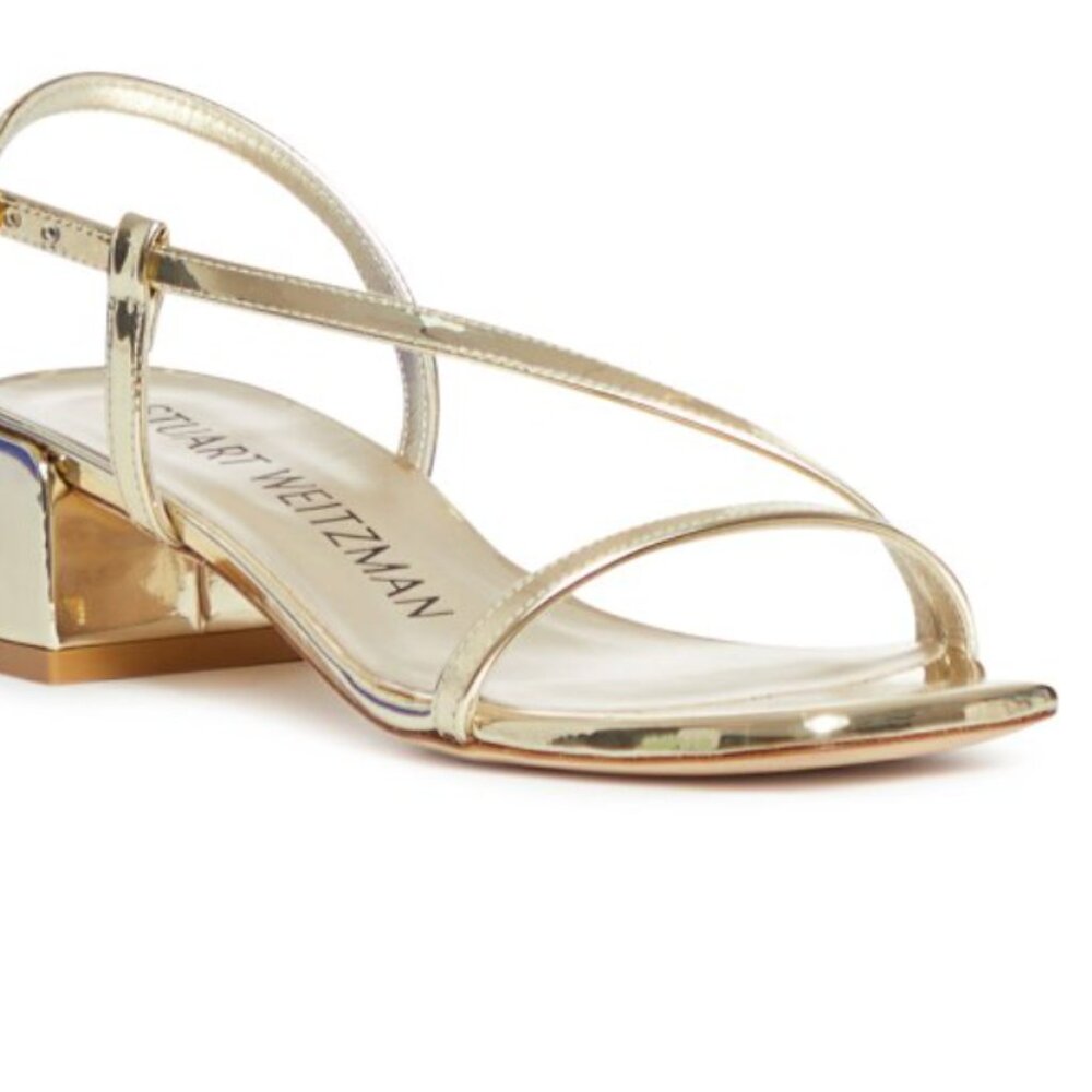 Stuart Weitzman Soire Metallic Gold Block Heels -… - image 2